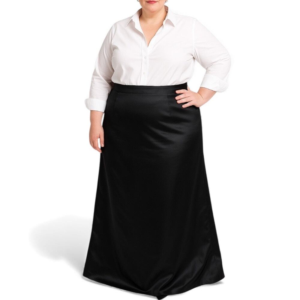 Black Satin Formal Maxi Skirt Elda De La Rosa Chicago Evening Holiday Party Plus